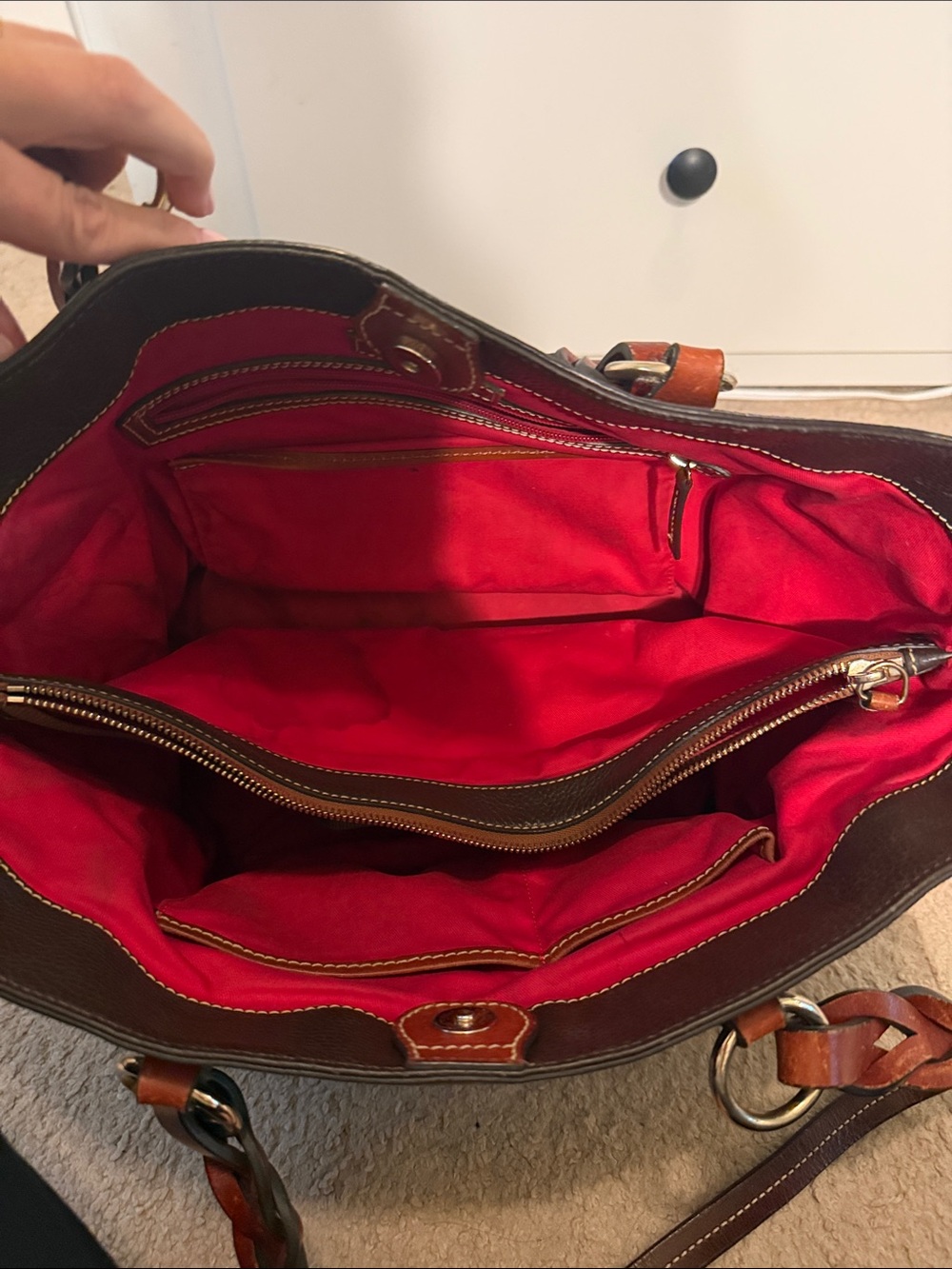 Dooney & Bourke Dark Brown Pebble Leather Tote with Brown Straps - Picture 2 of 3